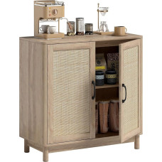 HOMCOM Svetainės komoda su 2 durimis, rotango reguliuojama lentyna ir užapvalintais kraštais Boho stiliaus komoda valgomojo virtuvei 76 x 35 x 75,5 cm Ąžuolas