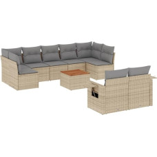 10-TLG Gartensofa Set Beige Poly Rattan 62 x 62 x 69 cm mit Akazienholztisch & Stauraumklappen Modernes Design für Balkon Terrasse Garten Lounge Outdoor