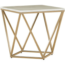 Beliani Malibu Modern Side Table Geometric Beige Marble Look with Golden Legs