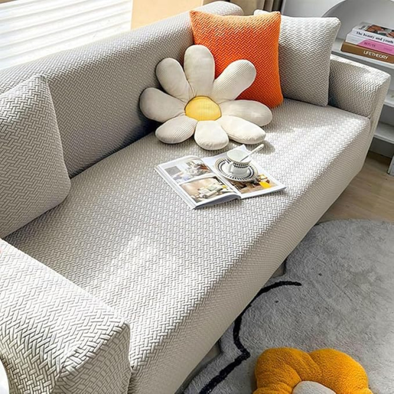 Hixingo Stretch Waschbar Sofa Überzug, Sofa Cover 1 2 3 4 Sitzer, Universal Elastische Weich Couch Überzug, Sofabezug für Wohnzimmer, Feste Farbe (Sterne grau,4 Sitzer)