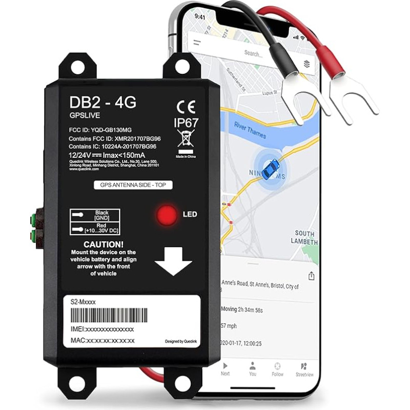 GPSLive DB2-4G GPS sekimo įrenginys automobiliui, motociklui, nameliui ant ratų, automobiliui | Pagaminta ES | Lengvas montavimas | Tiesioginis sekimas su programėle | Nereikia SIM kortelės | GPS automobilio sekimo įrenginio GPS siųstuvas | Automobilinis 