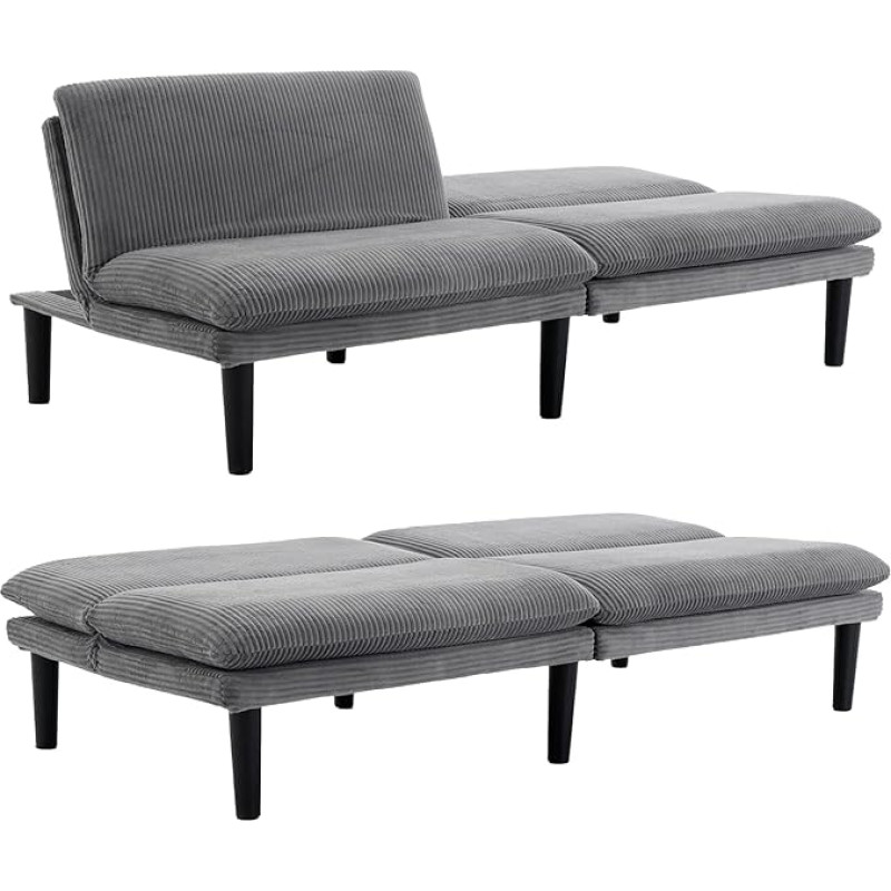 Sofa 3 Sitzer Sofa Schlafsofa mit Schlaffunktion, überzug Futon Klappsofa, Bettcouch, ecksofa, Couch, 5 Verstellbare Winkel, Ideal für Wohnungen Wohnzimmer (Grau)