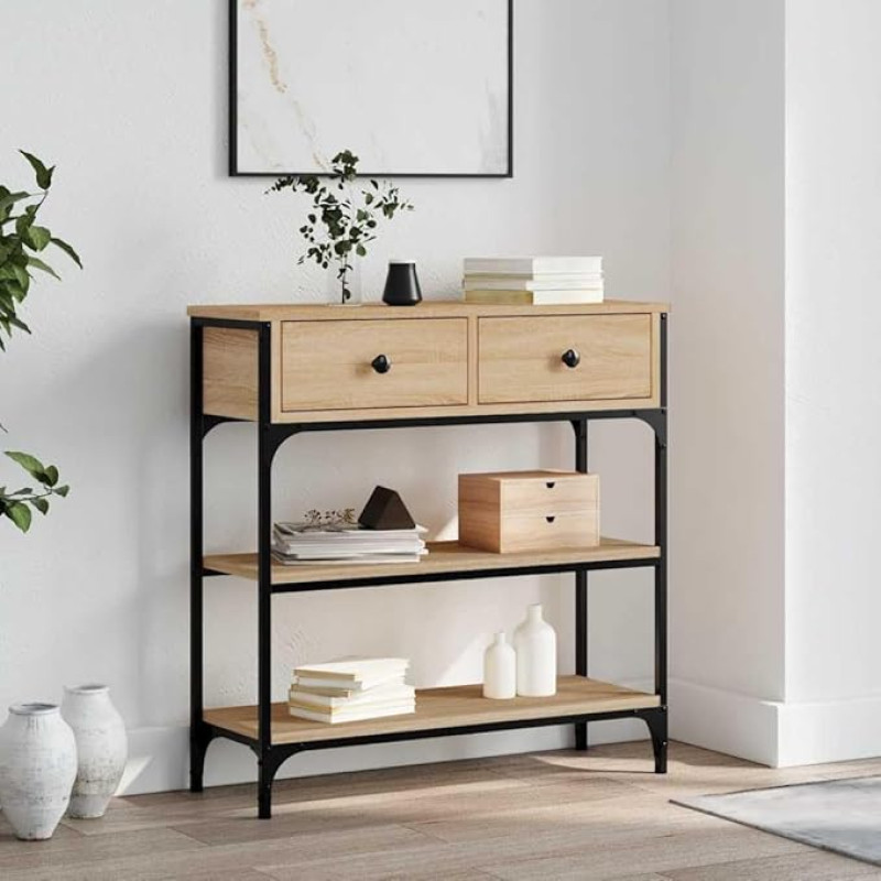 Konsolentisch Sonoma-Eiche Holzwerkstoff mit Metallrahmen 72,5x25x75 cm verstellbare Beine für Flur Wohnzimmer Beistelltisch kompakte Kommode stabil elegant