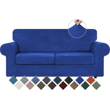 WEERRW Velvet Couch Covers for 2 Pillows, Couch Sofa - High Stretch Luxury Velvet Plush 3 Pieces Sofa Covers with Elastic Bottom, Furniture Protector for Pets, Machine Washable, Royal Blue, Medium