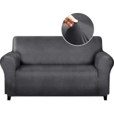 molasofa Übergroße Liebessitzbezug für Heimdekoration, weiches lederähnliches Spandex, Loveseat-Bezug, rutschfest, 1-teilig, Couchbezug für Hunde/Katzen/Kinder (übergroßes Loveseat, Dunkelgrau)
