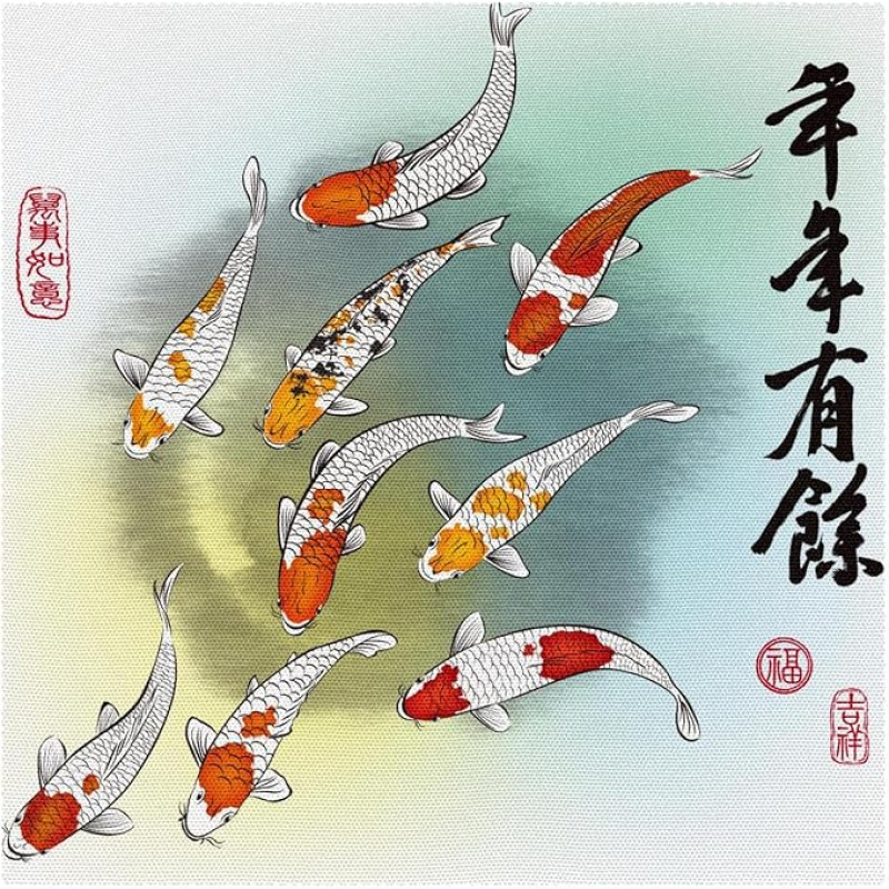 Stoff-Tischsets, waschbare Tischsets für Esstisch, 4er-Set,Koi Malerei im chinesischen Stil