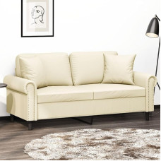 Gecheer Sofa 2-Seater Sofa Bed Sofa Bed Couch with Decorative Cushion Cream 140 cm Faux Leather