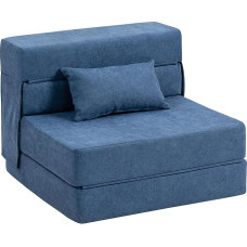 HOMCOM 3-in-1 sulankstoma sofa-lova su lovos funkcija, reguliuojamu atlošu, pagalvėle, flanelinės išvaizdos svečių lova, sulankstoma kėdė svetainei, miegamajam, 80 x 80 x 64 cm, tamsiai mėlyna