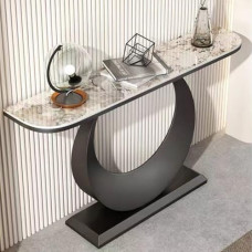 Moderner, kreativer Konsolentisch aus Metall - Platte aus Steinplatten, Dicker schwarzer Rahmen, stilvolle Eingangsdekoration für Flur, Wohnzimmer, Schlafzimmer, Foyer (Grau, 120 x 30 x 80 c