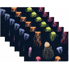 Stoff-Tischsets, waschbare Tischsets für Esstisch, 6er-Set, Aquarell Buntes Quallen Ozean Tier