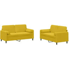 vidaXL 2 dalių sofos komplektas, fotelis sofa su pagalvėle, sofa svetainės sofa su porankiais, sofos komplektas, dizainerio sofa, sėdimieji baldai, minkšti baldai, geltonas aksomas