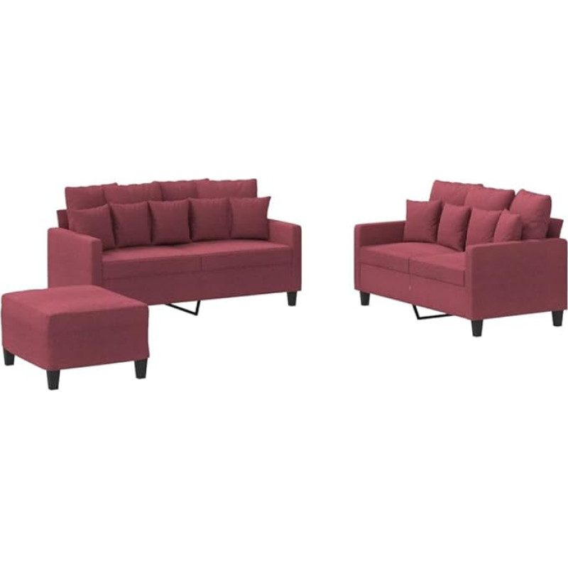 vidaXL Sofos komplektas 3 dalių fotelis Kėdė su pagalvėle Kojinė sofa Svetainės sofa su porankiais Sofos komplektas Dizainerių sofos sėdimieji baldai Minkšti baldai Vyno raudonas audinys