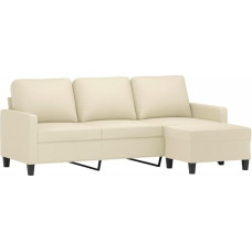 vidaXL 3 vietų sofa, sofa su kojūgaliais, svetainės sofa, minkšta sofa, fotelis, relaksacinė sofa, poilsio sofa, svetainės sofa, TV sofa, kreminė dirbtinė oda