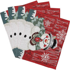 Garneck Weihnachts Tischset 4 Stück aus Baumwoll Leinen mit Schneemann Stickerei Festliche Tischmatten für Haushalt Party Fotografie und Esstischdekoration