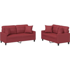 vidaXL Sofagarnitur 2-TLG., Sessel Couch mit Kissen, Sofa Wohnzimmersofa mit Armlehnen, Couchgarnitur Designsofa Sitzmöbel Polstermöbel, Weinrot Kunstleder