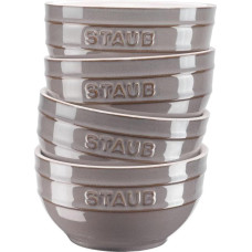STAUB Ceramique 400 ml 4 dalių dubenėliai kruopoms, serviravimo dubenėliai, desertiniai dubenėliai, antikvarinė pilka keramika, 12 cm