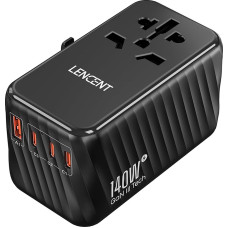 LENCENT 140 W universalus kelionių adapteris visame pasaulyje, pasaulinis kelionių kištukinis adapteris su 3 USB A ir 1 USB C, tarptautinis kištukinis adapteris Japonijai, Tailandui, JAV, Anglijai, Australijai