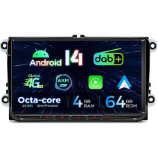 XTRONS Android 14 automobilinis radijas VW Skoda Seat 9 colių IPS HD ekranas Octa Core 4+64GB Integruotas 4G LTE DAB+ WLAN GPS Bluetooth 5.0 Car Play Android automobilis AKM DSP Pasirinktinai OBD DVR TPMS