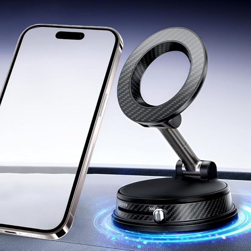 Vakuuminis mobiliojo telefono laikiklis automobilyje Mag-Safe automobilinis laikiklis, 2026 Mobiliojo telefono laikiklis automobilyje Vakuuminis siurbimo puodelis 20 x N56 Magnetai 360° pasukamas Karščiui atsparus virtuvės automobilis Odinė konstrukcija i