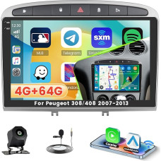 Roinvou 4+64G Android 15 Autoradio für Peugeot 308/408 2007-2013 mit Carplay Android Auto, 9 Zoll Auto Radio Incell Touchscreen mit GPS Bluetooth EQ WiFi RDS FM SWC MIC Rückfahrkamera