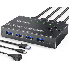 USB 3.0 jungiklis 4 kompiuteriams, MLEEDA USB jungiklis 4 in 4 Out, USB KVM jungiklis klaviatūrai, pelei, spausdintuvui, su laidiniu nuotolinio valdymo pultu ir 4 USB 3.0 kabeliais
