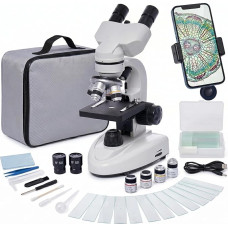 Binokuliniai mikroskopai, 200X-5000X sudėtiniai biologiniai mikroskopai su 6x multiplikatoriumi, mikroskopas su mikroskopo stikliukų rinkiniu, telefono adapteris, biologiniai mikroskopai vaikams