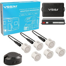 VSG 24 Premium Rear Parking Aid for Retrofitting to a Motorhome, PDC Rear Parking Sensors with Plug-In System for Easiest Installation, Reversing Alarm with Speaker and 6 Sensors, White