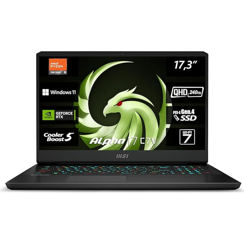 MSI Alpha 17 C7VG-031 žaidimų nešiojamasis kompiuteris, 17,3 colių QHD, 240 Hz, 