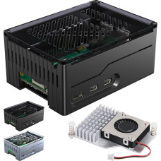 Miuzei Metal Acrylic + Case for Raspberry Pi 5 Support PCIe M.2 NVMe Hat SSD Top Mount X1001 / X1003 / X1000 All SSD Expansion Board at the Top, Case for Raspberry Pi 5 8GB 4GB Active Cooler Black