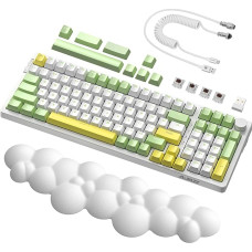 A.JAZZ AK992 Gasket Mechanical Hotswap Gaming Keyboard & Cloud Wrist Rest & USB-C Coiled Cable, LIGHTSYNC RGB 4000mAh 2.4GHz/BT5.0/USB-C, garsumo valdymas, PBT klaviatūra (rudas jungiklis) - žalia