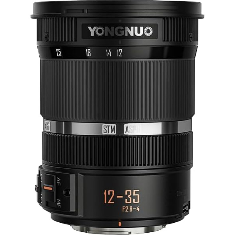 YONGNUO 12-35 mm F2.8-4 standartinis priartinantis objektyvas, vidinio priartinimo konstrukcija, 24-70 mm lygiavertis židinio nuotolis, didelė F2.8 diafragma