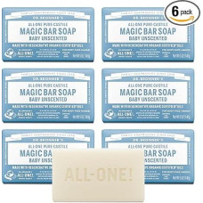 Dr. Bronner's Pure-Castile Bar Soap, All-One Hemp Baby Unscented, 5 uncijos (6 vnt.) Dr. Bronner's