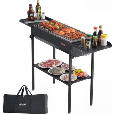 VEVOR Holzkohlegrill mit Verstellbarer Höhe, Klappbaren Seitentischen und Aufbewahrungstasche, Hitzebeständiger und PulverbeschichteterKlappgril Ideal für Camping Gartenpartys Feierlichkeiten