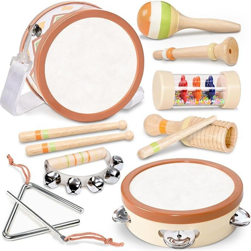 WINGYZ Musikinstrumente für Kinder ab 1-6 Jahr - 10-in-1 Montessori Holzspielzeug Set - Morandi Design Baby Musikspielzeug ab 2 3 4 Jahre - Ideal für Musikpädagogik & Geschenk