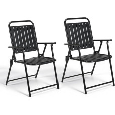 Warmiehomy Folding Garden Chairs, Set of 2, Outdoor Dining Room Chairs with Armrests, Breathable Plastic Slatted Frame, Seat and Backrest, Portable Metal Frame, Folding Chair Set, Furniture for Patio