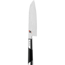 MIYABI 7000D Santoku peilis, 18 cm geležtė, CMV60 plienas, damaskinis dizainas, 65 sluoksniai, tradicinė D formos rankena, mikarta, nerūdijantis plienas