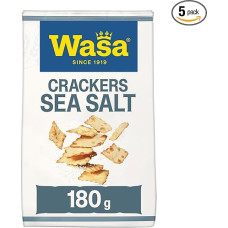 Wasa Tasty Snacks Crackers Sea Salt, Pack of 5, 180 g | Crispy crackers with sea salt, delicious snack