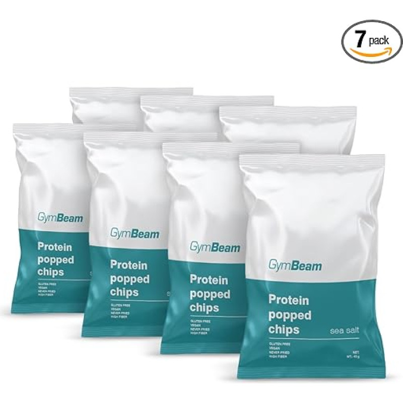 GymBeam Protein Chips - Crispy Snack with High Protein Content, Low Calorie, Gluten Free, from Rice and Chickpea Flour, Vegetable Protein, Fibre Source (7 x 40 g, Sea Salt)