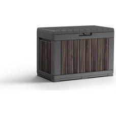 „Keter KENTWOOD 190L Decocoat“ sodo dėžė – atspari atmosferos poveikiui, rožmedžio imitacijos sodo dėžė su sėdėjimo funkcija – UV spinduliams atspari daiktų laikymo dėžė, užrakinama, skirta naudoti tiek patalpose, tiek lauke