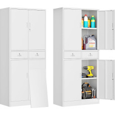 Aktenschrank, Mehrzweckschrank,Büroschrank mit Zwei abschließbaren Schubfächern und 2 höhenverstellbaren Einlegeboden, Aufbewahrungsschrank aus Stahl, Werkzeugschrank(180 * 80 * 40,Weiß)