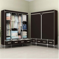 Canvas Wardrobe with 4 Drawers, Deep Coffee, Large Clothes Storage with Clothes Rail and Shelves, 150 x 45 x 170 cm | Große Kleideraufbewahrung mit Kleiderstange und Ablagen für Schlafzimmer