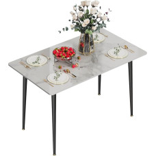 „FATIVO“ valgomojo stalas, marmurinis valgomojo stalas, 120 x 70 cm, virtuvės stalas, mažas, 4 asmenims, siauras valgomojo stalas, paprastas, skirtas svetainei, baltas, blizgus, skandinaviško stiliaus stalai, skirti valgomajam, restoranui, su metalinėmis 