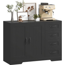 HOMCOM Sideboard with 4 Drawers with 2 Doors, 105 x 40 x 76 cm, Black | Side Cabinet, Kitchen Cabinet, Storage Cabinet with Adjustable Shelf, for Living Room