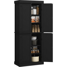 HOMCOM Tall Kitchen Sideboard, 184 cm, Storage Cabinet with 4 Doors with Magnetic Closure, Adjustable Shelves, 6 Tier Kitchen Cabinet, for Dining Room and Living Room, Black | Speisekammer, verstellbare Einlegeböden, Küchenmöbel, 6 Ebenen, für Esszimmer u