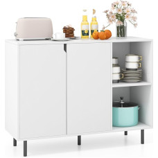 GIANTEX Sideboard, Kitchen Cabinet with 2 Doors, 2 Open Compartments & 5-Tier Adjustable Shelf, Storage Cabinet for Kitchen, Dining Room & Living Room, 106 x 38 x 80 cm (White)