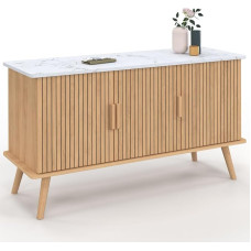 IDMarket – „Juliette“ komoda 110 cm su marmuro stalviršiu, 3 durelėmis, medinėmis lentelėmis, ąžuolo medžio
