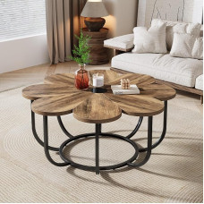 Tribesigns Coffee Table, Modern Flower Shape Coffee Table with Faux Marble Top, 100 cm Large Floral Accent Table with Metal Frame, Sofa Table for Living Room, Brown and Black