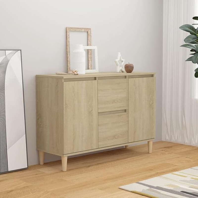 Homgoday Modern Chest of Drawers, Buffet, Side Cabinet, Dining Table, Plywood Sideboard, Sonoma Oak, 103.5 x 35 x 70 cm, Chest of Drawers with 2 Drawers, Kitchen Cabinet for Bedroom