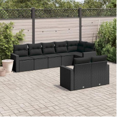 Modulares Gartensofa Set aus Poly Rattan als 8-TLG. Garten-Sofagarnitur mit Kissen in Schwarz und praktischem Stauraum
