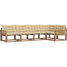 Outdoormöbel Set, Gartensofa aus massivem Akazienholz mit Textilene, modulares Loungemöbel Set für Terrasse und Garten, inklusive bequemen Sitz- und Rückenkissen, Natur und Beige
